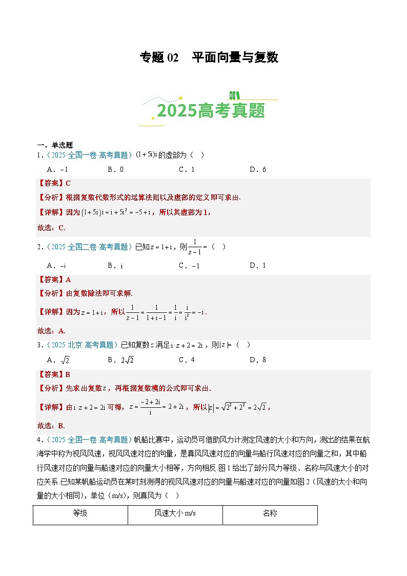 专题02 平面向量与复数(全国通用)(解析版)第1页