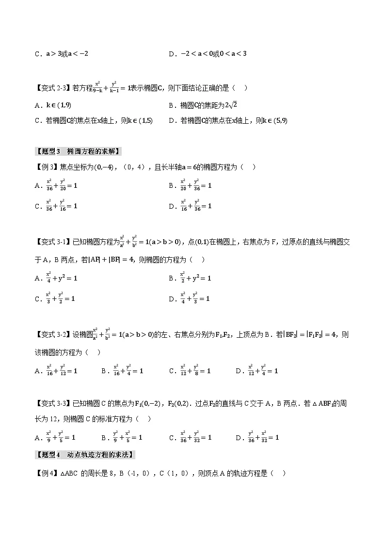 人教A版高中数学高二上册选择性必修第一册同步考点讲与练专题3.1 椭圆及其标准方程【六大题型】(原卷版)第3页