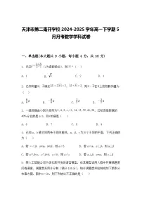 天津市第二南开学校2024-2025学年高一下学期5月月考数学学科试卷（含答案解析）