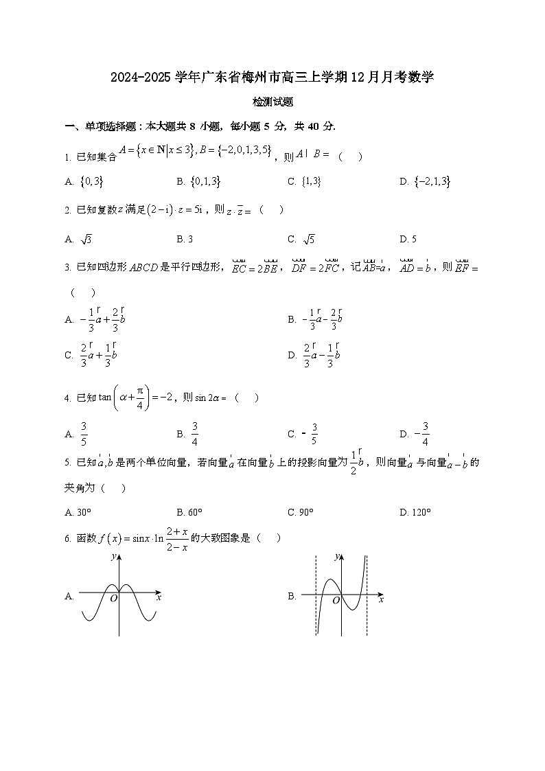 2024_2025学年广东省梅州市高三上学期12月月考数学试卷第1页