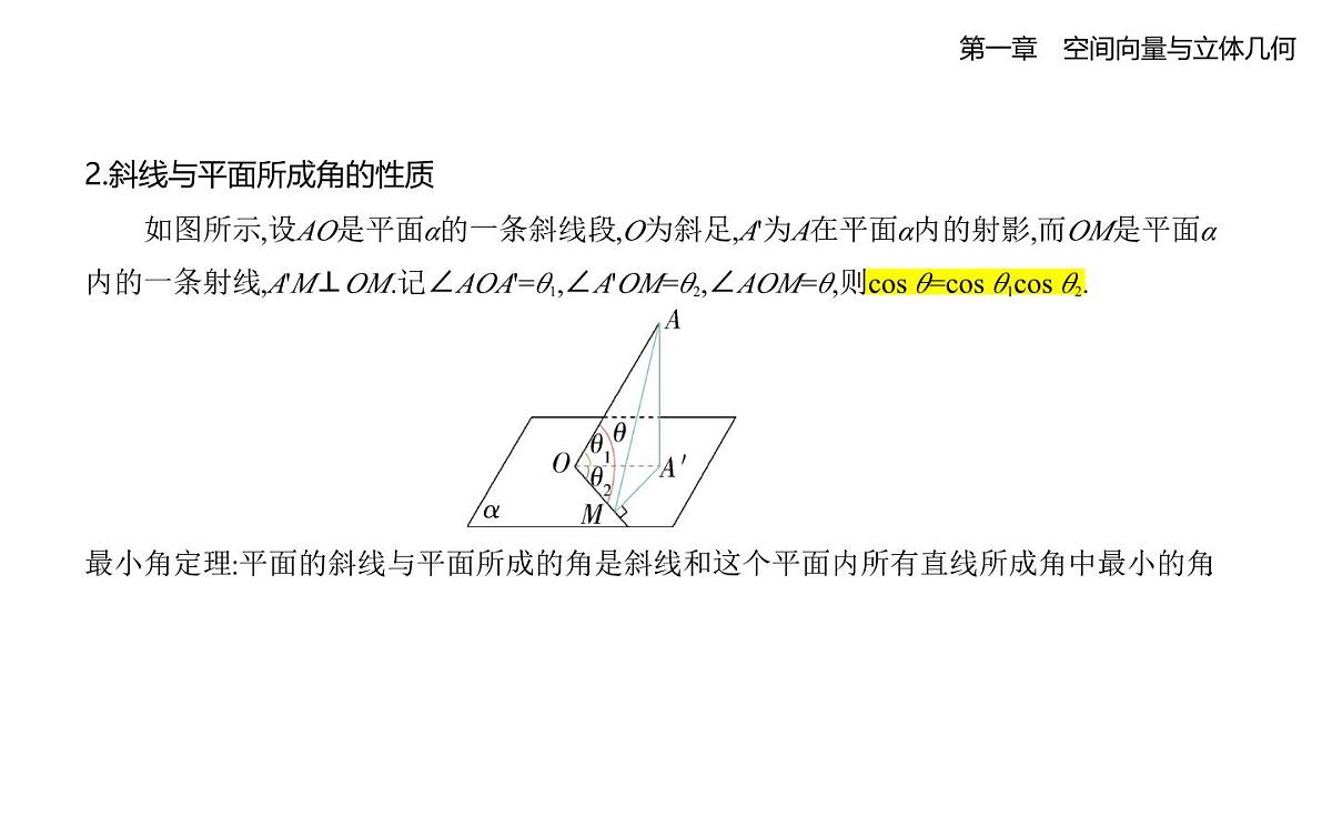 1.2.3 直线与平面的夹角 1.2.4 二面角知识点串讲课件-人教 B版高二上册数学(选必一)第2页