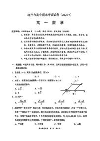广东梅州2024-2025学年高一下学期期末考试数学试题（含答案）