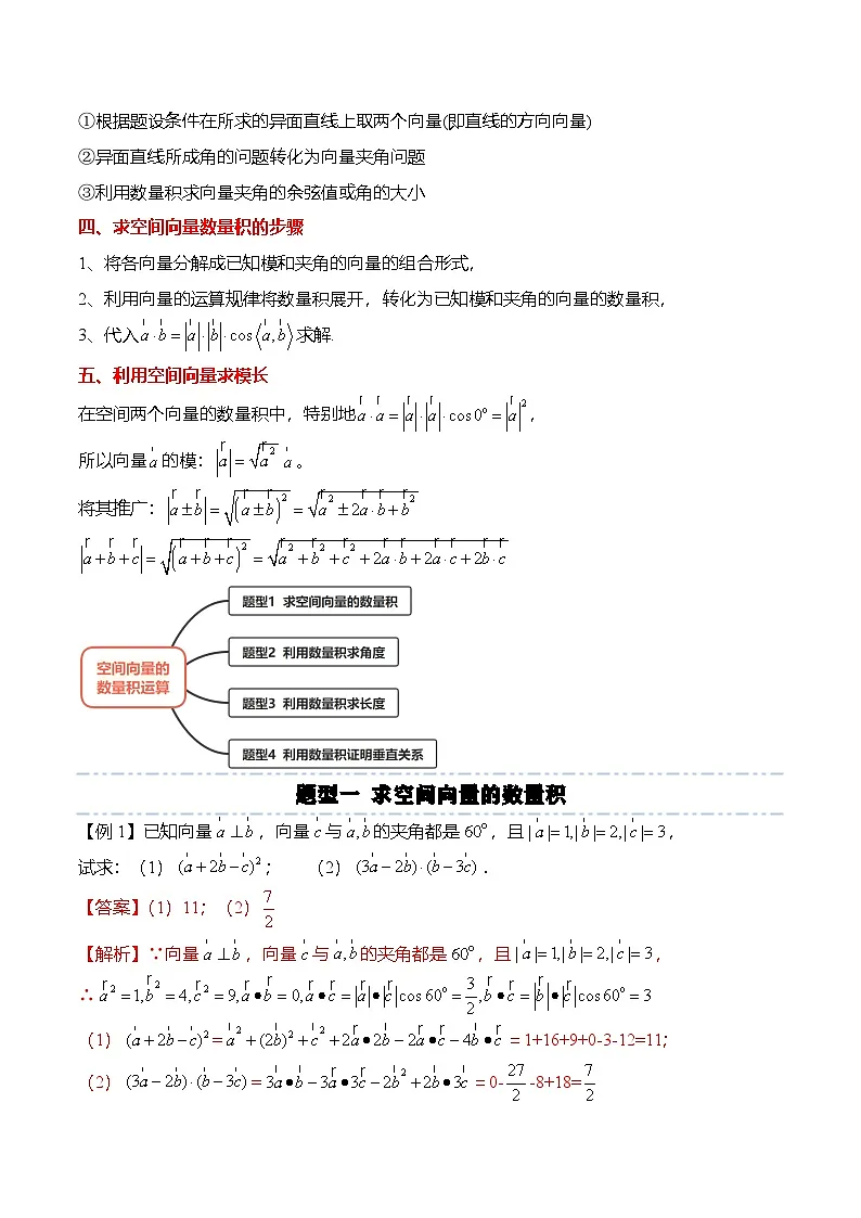人教A版选择性必修一高二数学上册同步考点归纳讲与练 1.1.2 空间向量的数量积运算(解析版)第2页