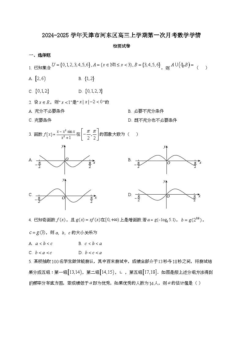 2024~2025学年天津市河东区高三上册第一次月考数学学情试卷第1页