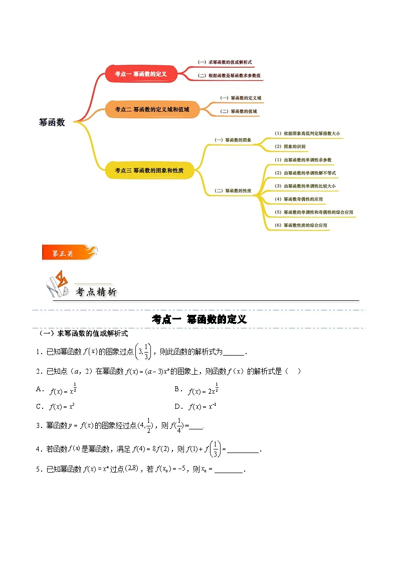 (人教A版)必修一高一数学上册同步考点通关练习11 幂函数(原卷版)第2页
