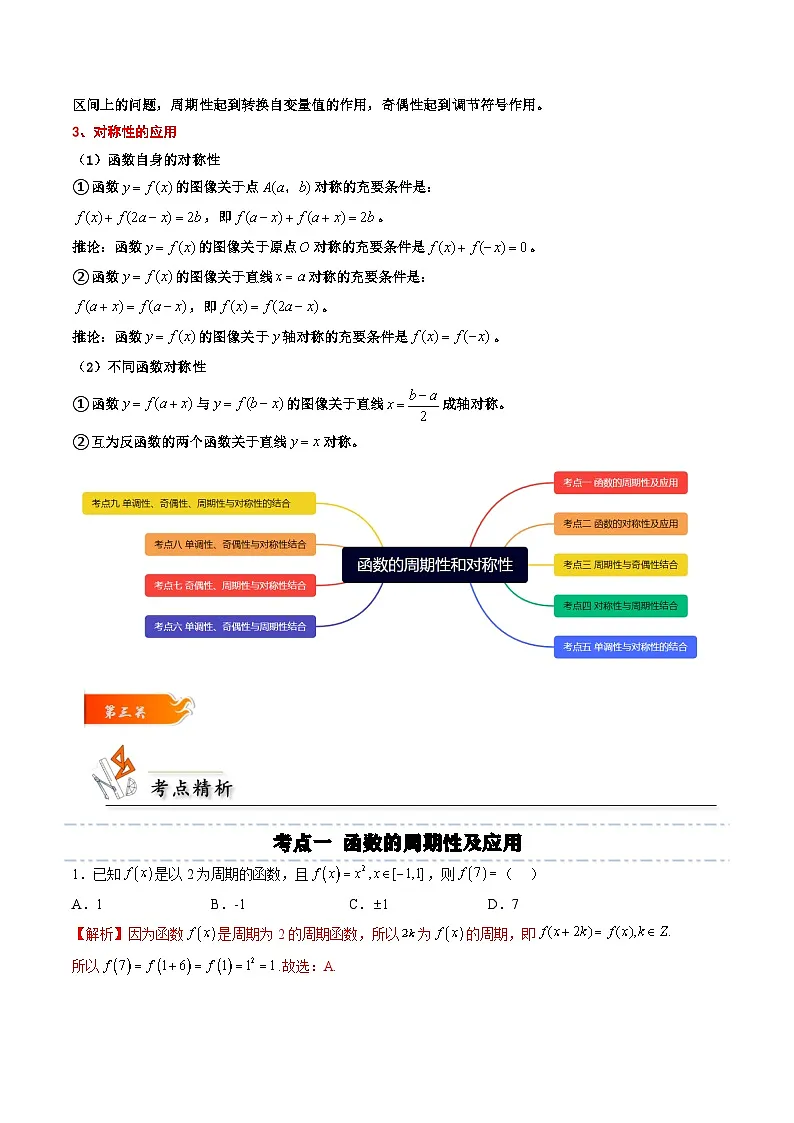 (人教A版)必修一高一数学上册同步考点通关练习10 函数的周期性和对称性(解析版)第2页