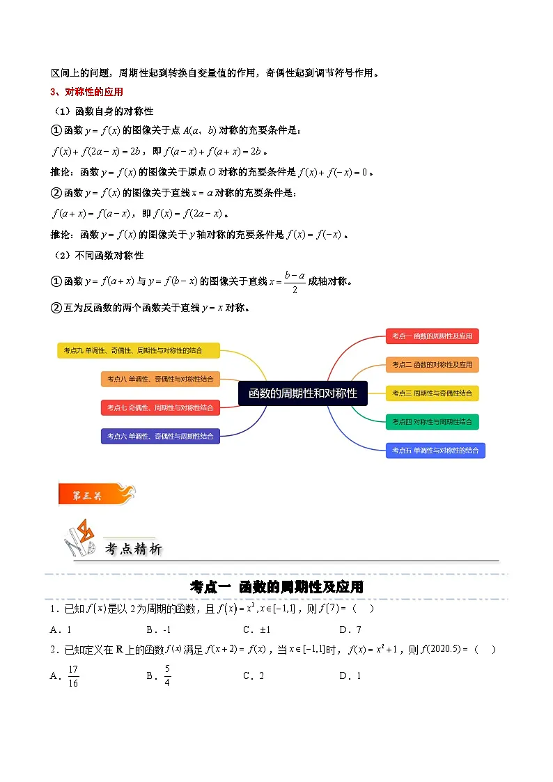 (人教A版)必修一高一数学上册同步考点通关练习10 函数的周期性和对称性(原卷版)第2页