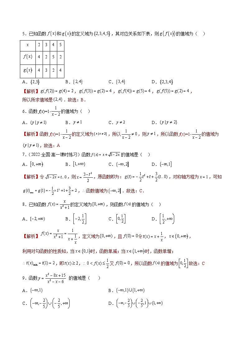 (人教A版)必修一高一数学上册同步重点通关练习卷11 求函数的值域(解析版)第2页