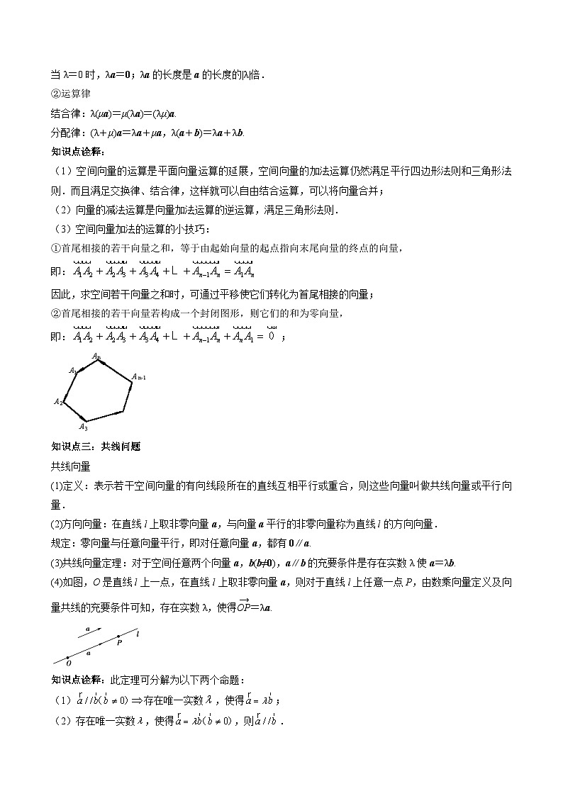 (人教A版)选择性必修一高二数学上册 同步学案+同步练习 1.1 空间向量及其运算(教师版)第2页