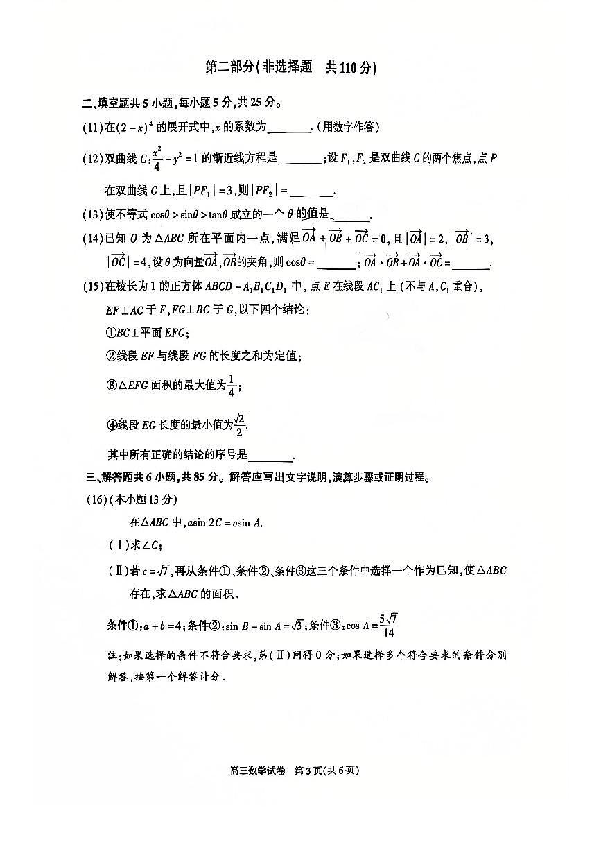 北京市朝阳区2024-2025学年高三第一学期期末质量检测考试数学试卷+答案第3页