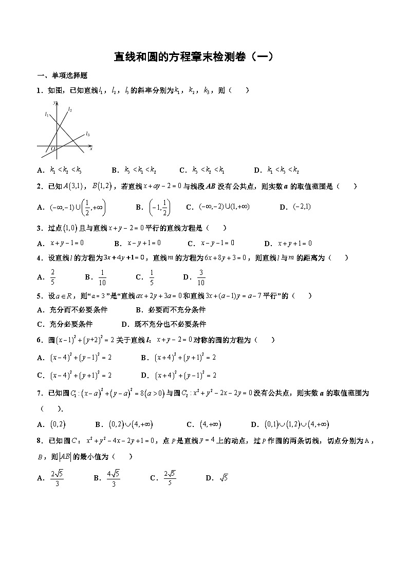 (人教A版)选择性必修一高二数学上册第二章 直线和圆的方程章末检测卷(一)(原卷版)第1页