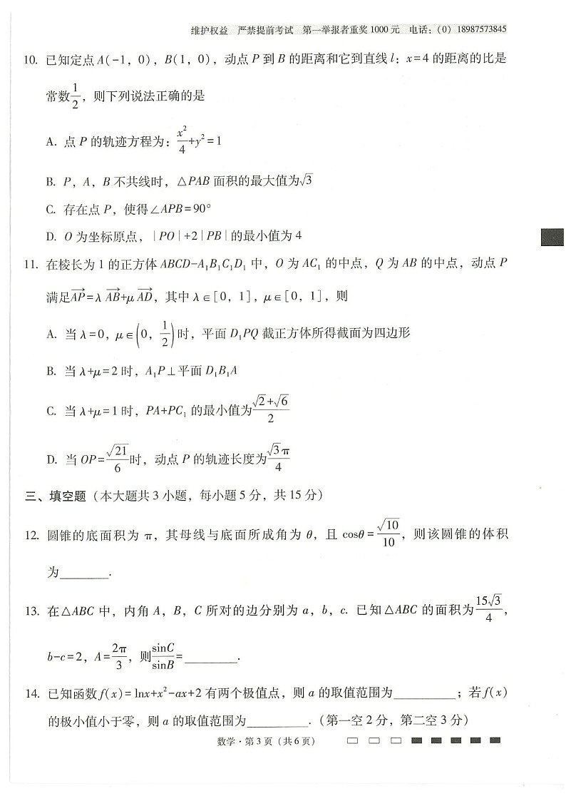 2025届云南省师大附中高考下学期适应月考(五)-数学试题(含答案)第3页