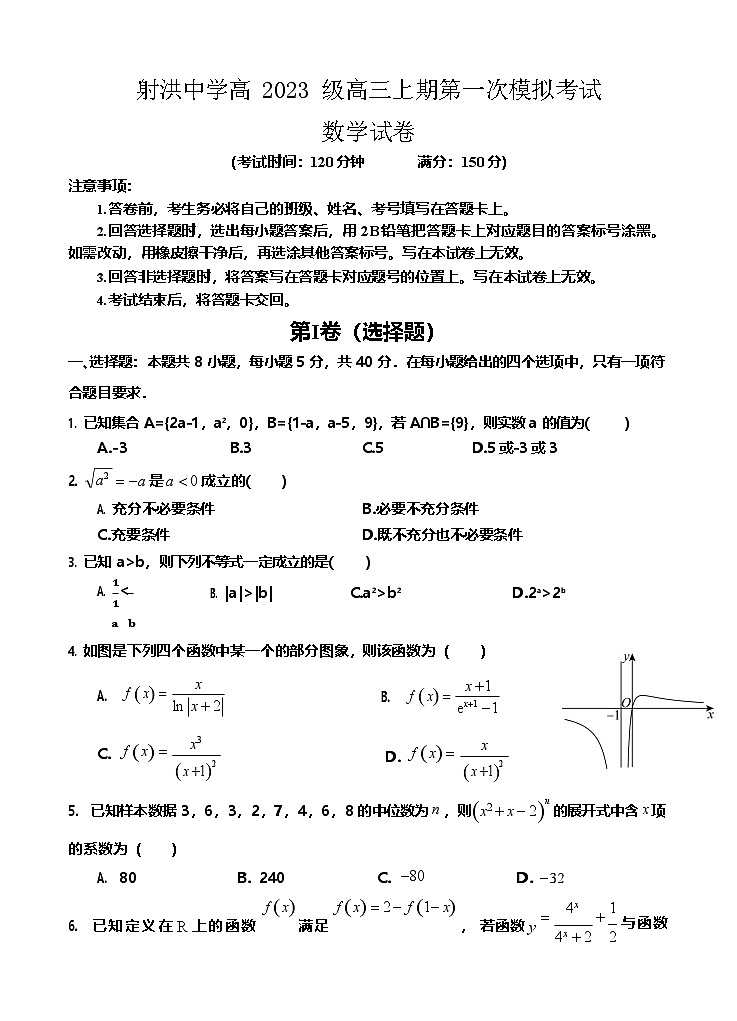 四川省遂宁市射洪中学2026届高三上学期9月第一次高考模拟考试 数学试卷第1页