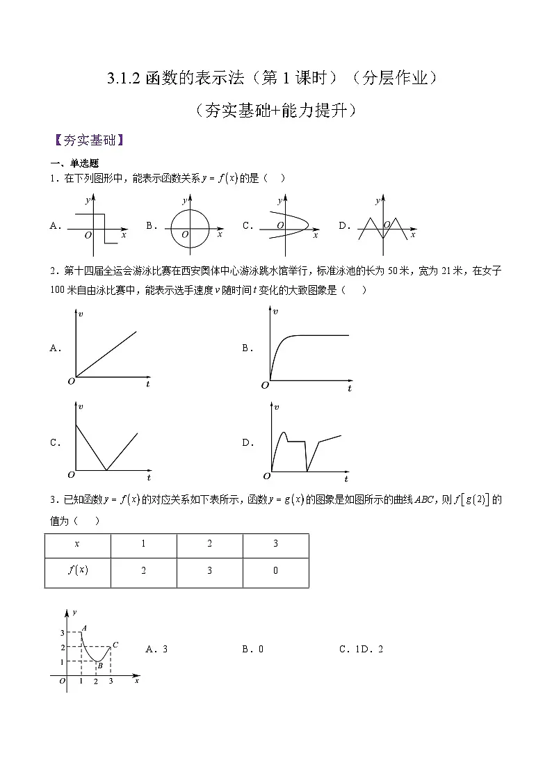 (人教A版)必修一高一数学上册同步分层练习3.1.2函数的表示法(第1课时)(原卷版)第1页