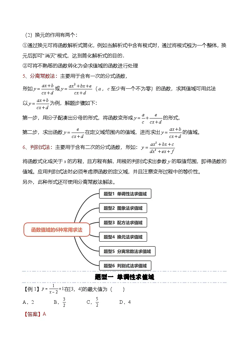 (人教A版)必修一高一数学上册期末复习专题训练函数专题:函数值域的6种常用求法(解析版)第2页