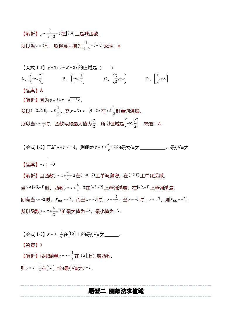 (人教A版)必修一高一数学上册期末复习专题训练函数专题:函数值域的6种常用求法(解析版)第3页