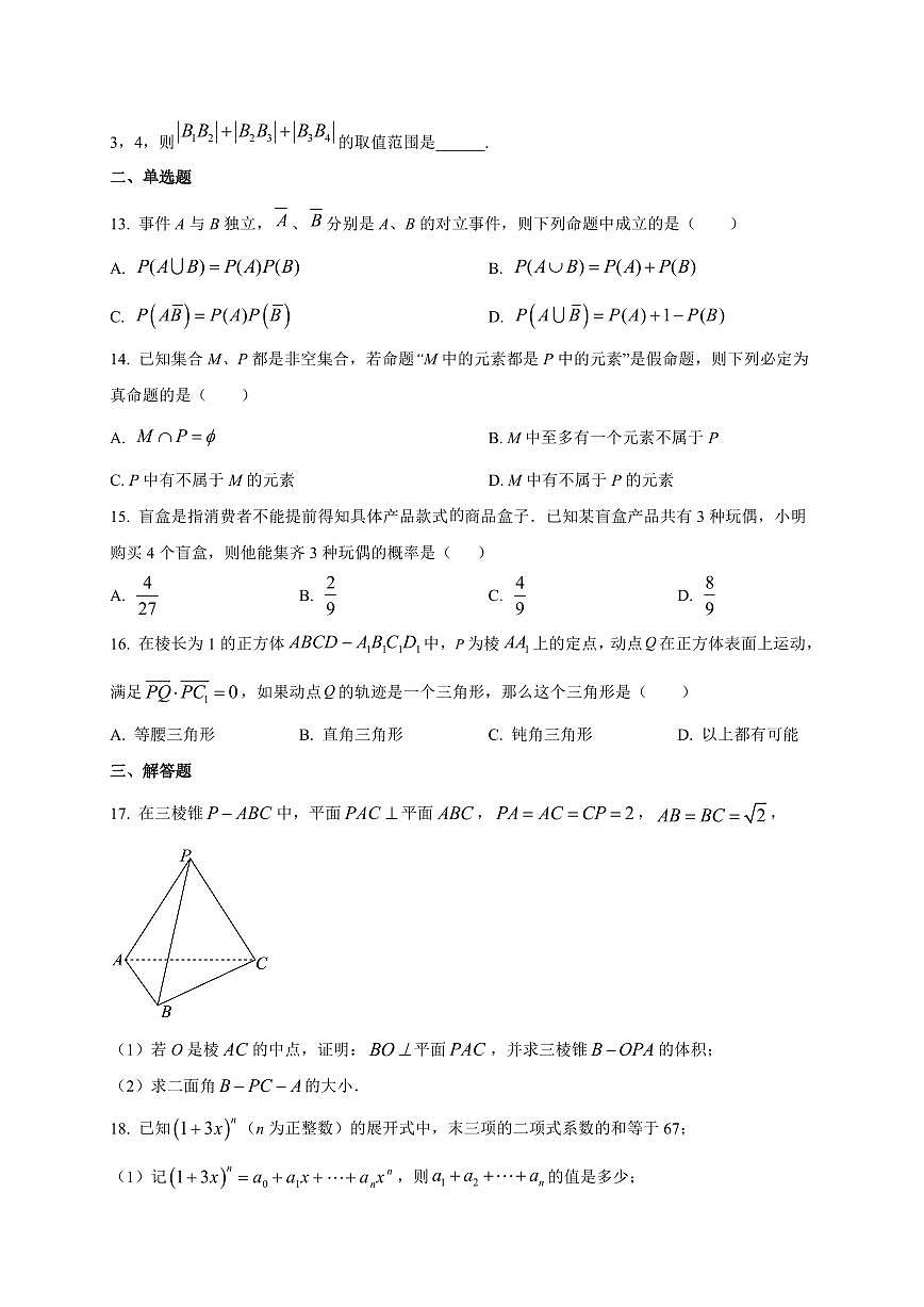 2025~2026学年上海市杨浦高级中学高三上册开学摸底考试数学试卷【含解析】第2页