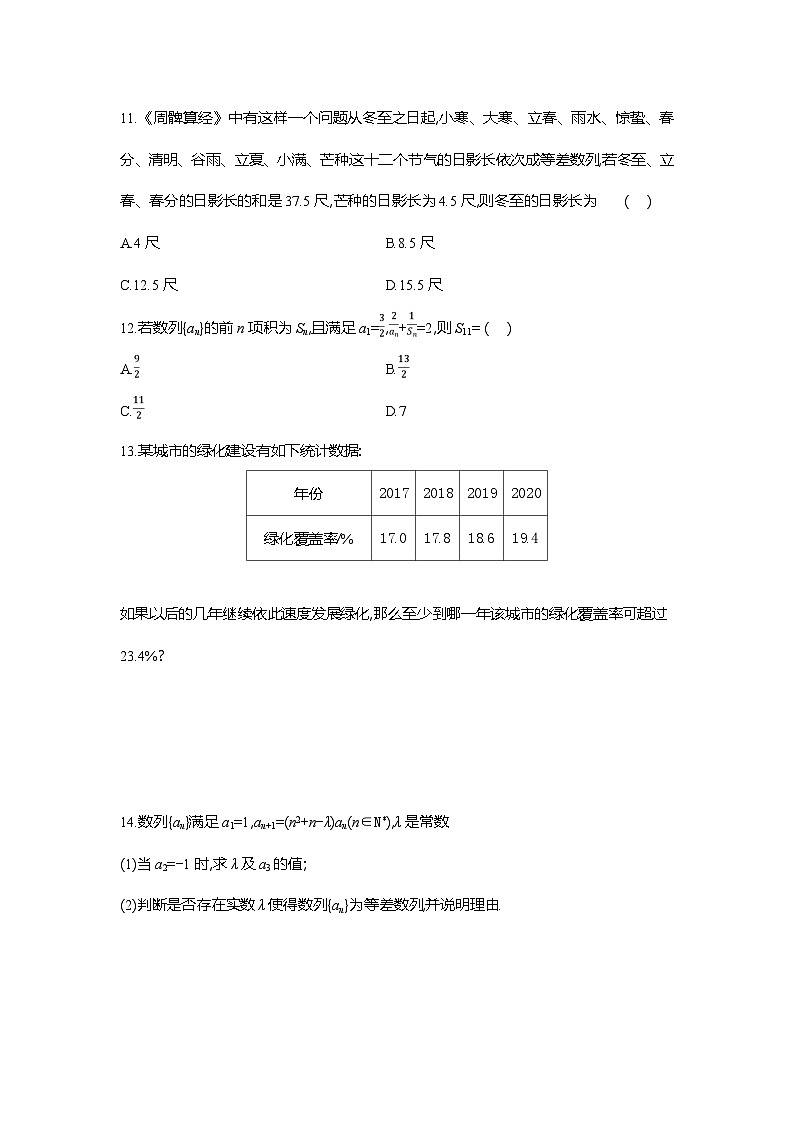 高二数学(人教A版)试题选择性必修二课时跟踪检测(四)等差数列及其通项公式的应用(Word版附解析)第3页