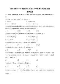 重庆市第十一中学校2026届高三上学期第二次质量检测（9月）数学试卷（含答案）