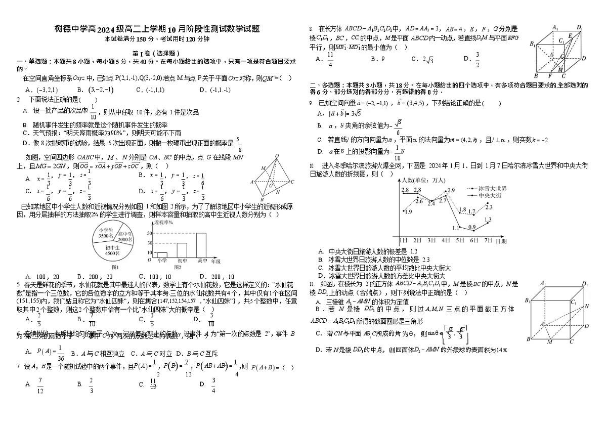 四川省成都市树德中学2025-2026学年高二上学期10月月考数学试卷第1页