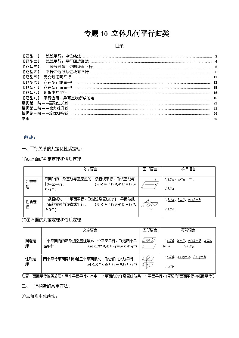 (人教A版)高一数学下册期末考点归纳复习训练专题10 立体几何平行归类(解析版)第1页