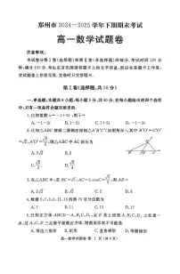 河南省郑州市2024一2025学年高一下期期末考试数学试卷+答案