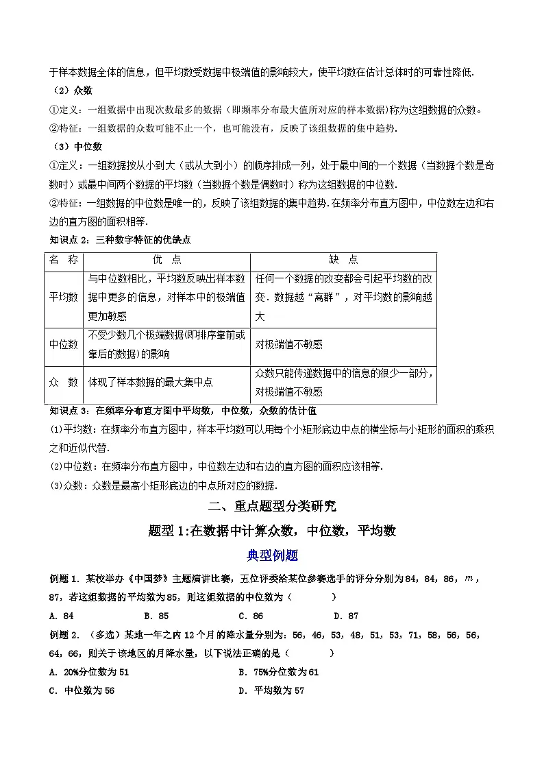 (人教A版)必修第二册高一数学下学期同步精讲精练9.2.3 总体集中趋势的估计(精讲)(原卷版)第2页