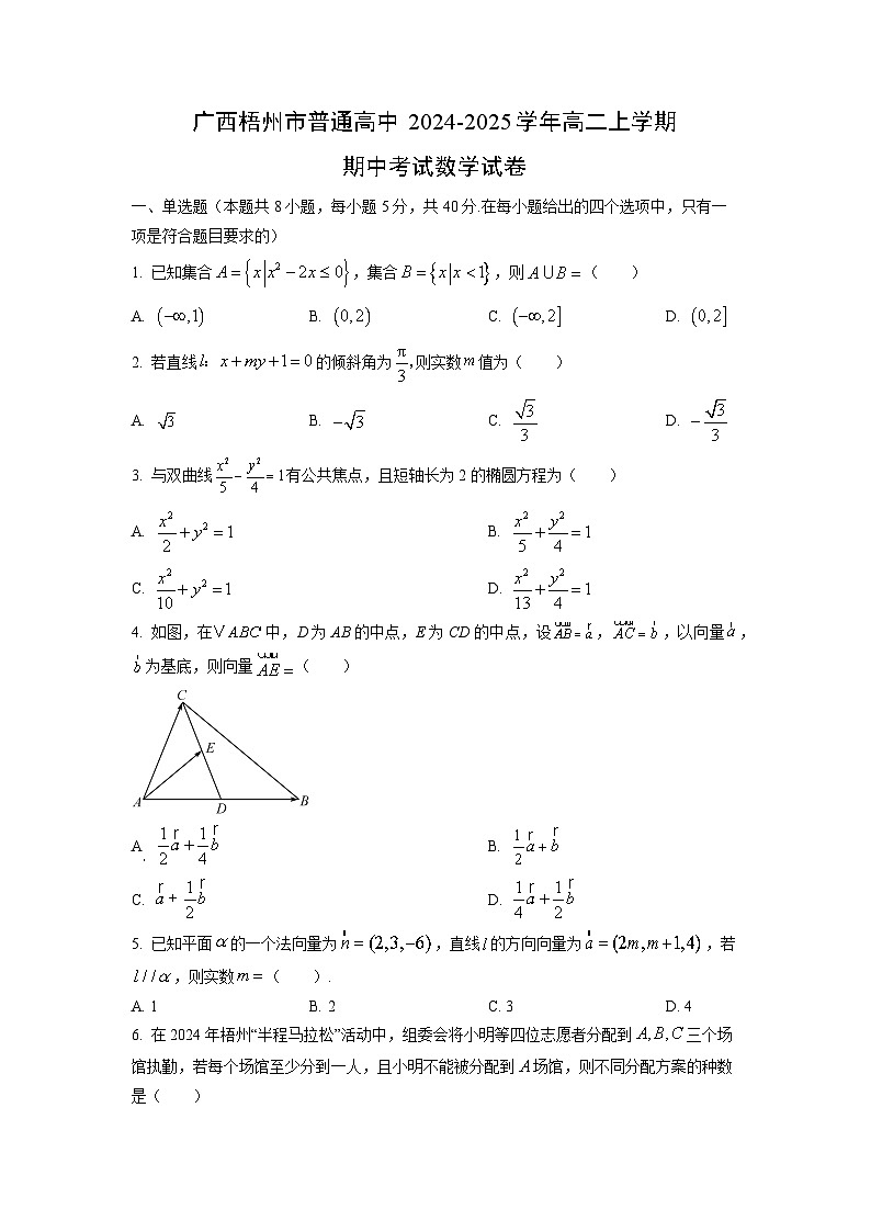 2024~2025学年广西梧州市普通高中高二(上)期中考试数学试题(学生版)第1页