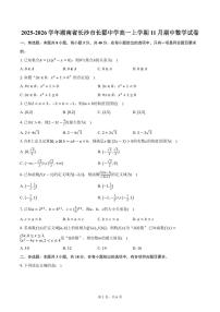 2025-2026学年湖南省长沙市长郡中学高一上学期11月期中数学试卷（含答案）