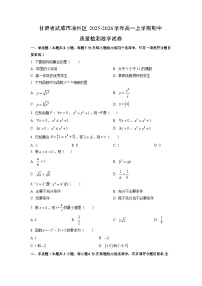 甘肃省武威市凉州区2025-2026学年高一上学期期中质量检测数学试卷（学生版）