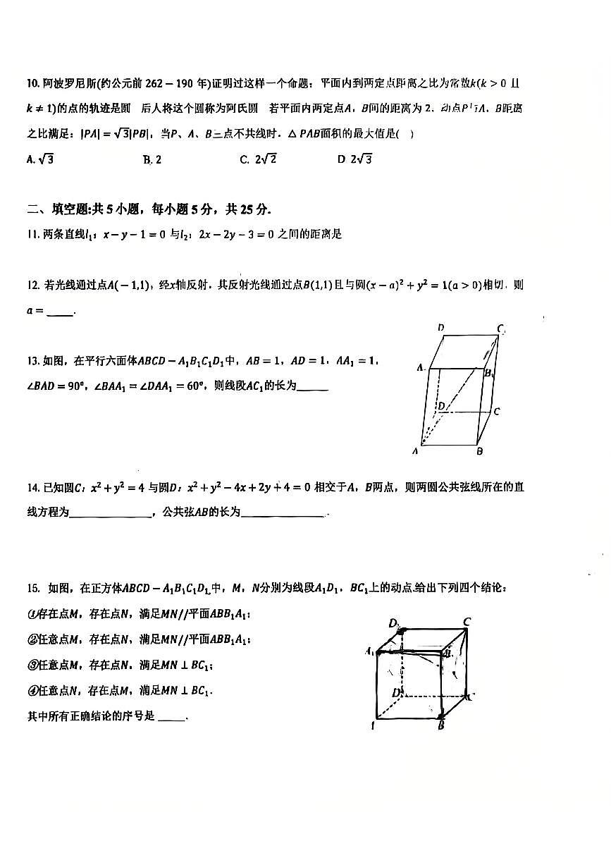 2025北京顺义一中高二(上)期中数学试卷第2页