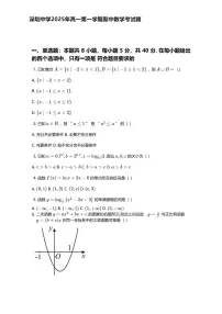 2025-2026学年广东省深圳市深圳中学期中考试高一(上)数学试卷(含答案)