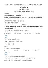 浙江省”七彩阳光“新高考研究联盟2025-2026学年高一上学期期中联考数学试卷（Word版附解析）