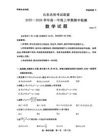 2025年山东名校考试联盟高一上学期数学期中试卷（含答案）