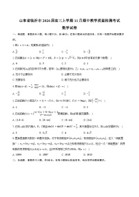 山东省临沂市2026届高三上学期11月期中教学质量检测考试数学试卷（含答案）