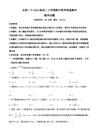 安徽省合肥市第一中学2025-2026学年高二上学期期中数学试卷（Word版附解析）