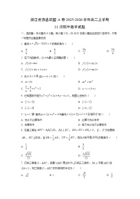 浙江省强基联盟A卷2025-2026学年高二上学期11月期中数学试卷（学生版）
