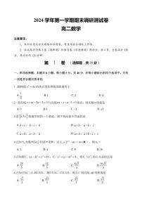 浙江省湖州市2024-2025学年高二上学期期末调研测试数学试卷（含答案）