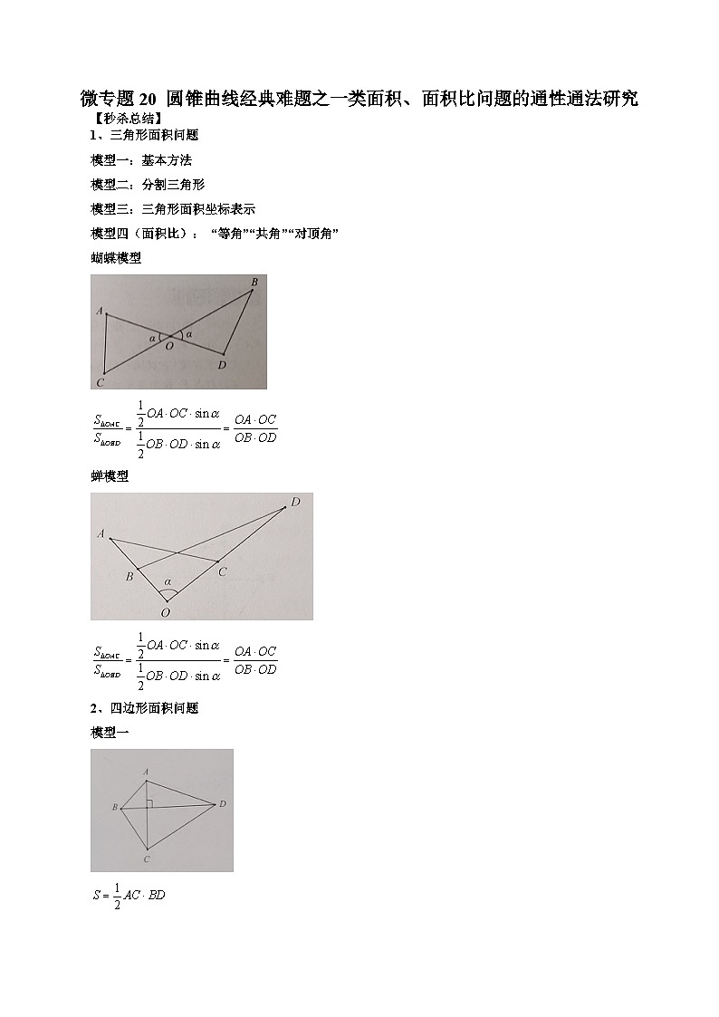 微专题20 圆锥曲线经典难题之一类面积、面积比问题的通性通法研究 (解析版)第1页