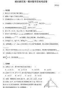 上海市浦东新区2024-2025学年高一上学期期末教学质量检测数学试卷