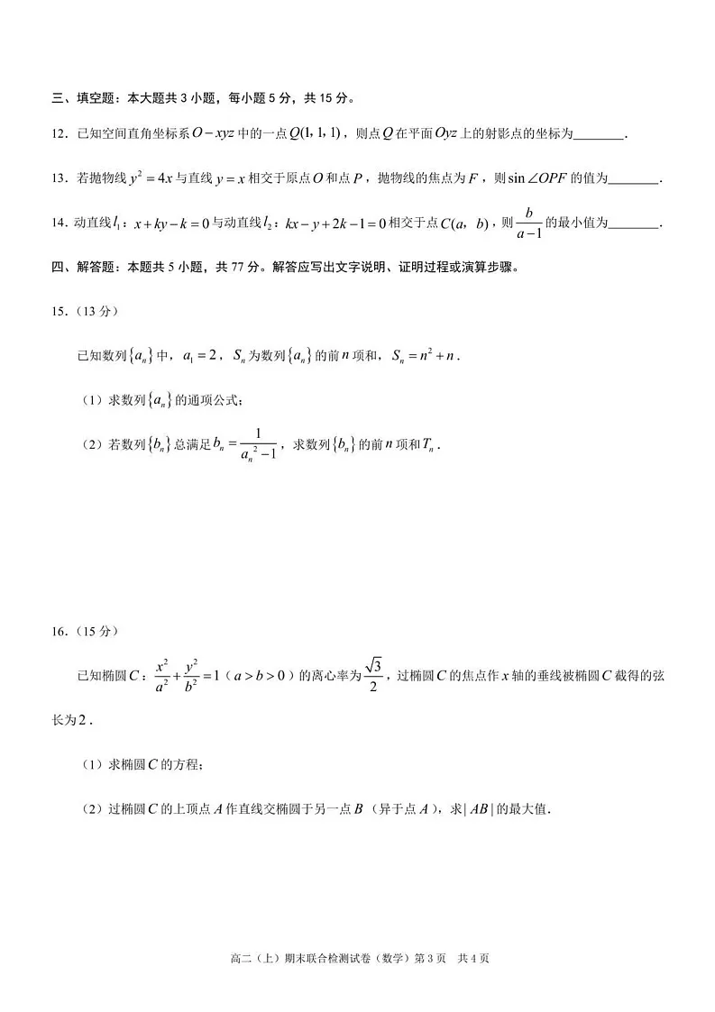 重庆市2024-2025学年高二上学期1月期末联合检测数学试题(康德卷)第3页
