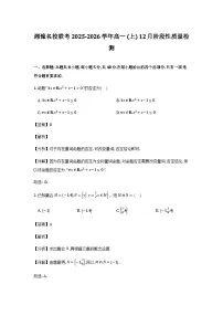 河南省湘豫名校联考2025-2026学年高一上学期12月阶段性质量检测数学试卷含解析(word版)