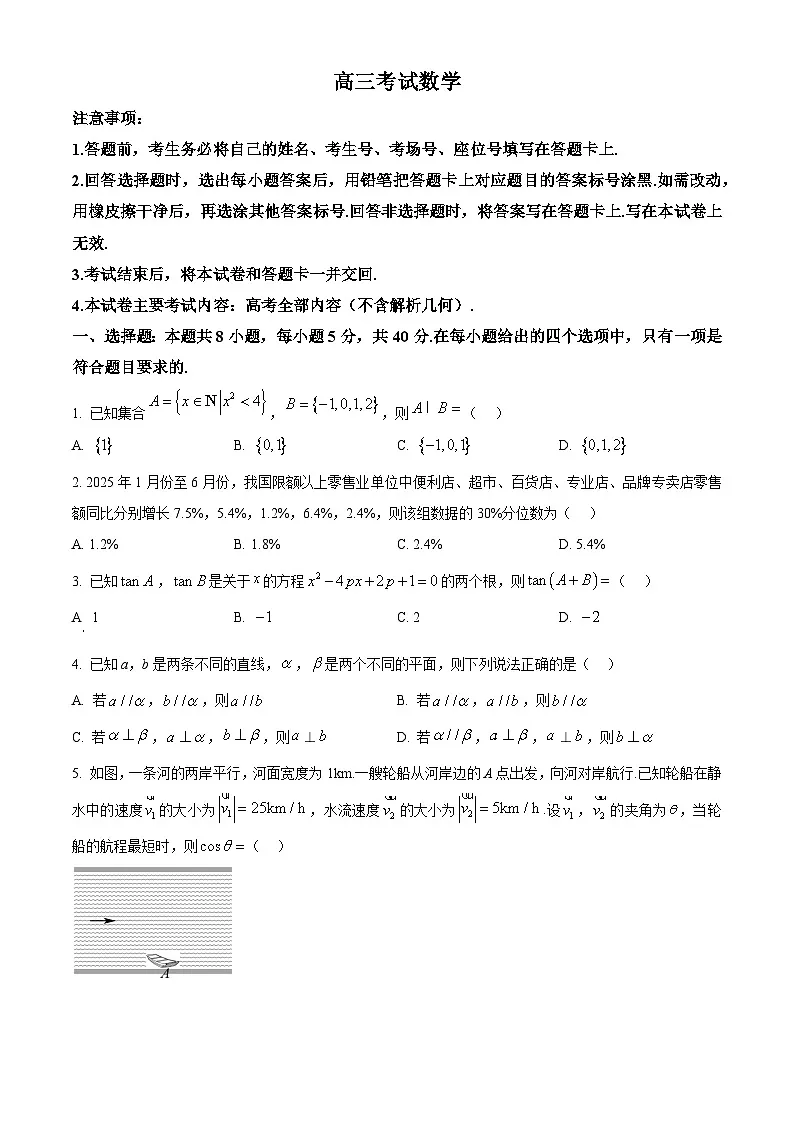 湖北省黄冈市部分高中2026届高三上学期12月联考数学试题(原卷版)第1页