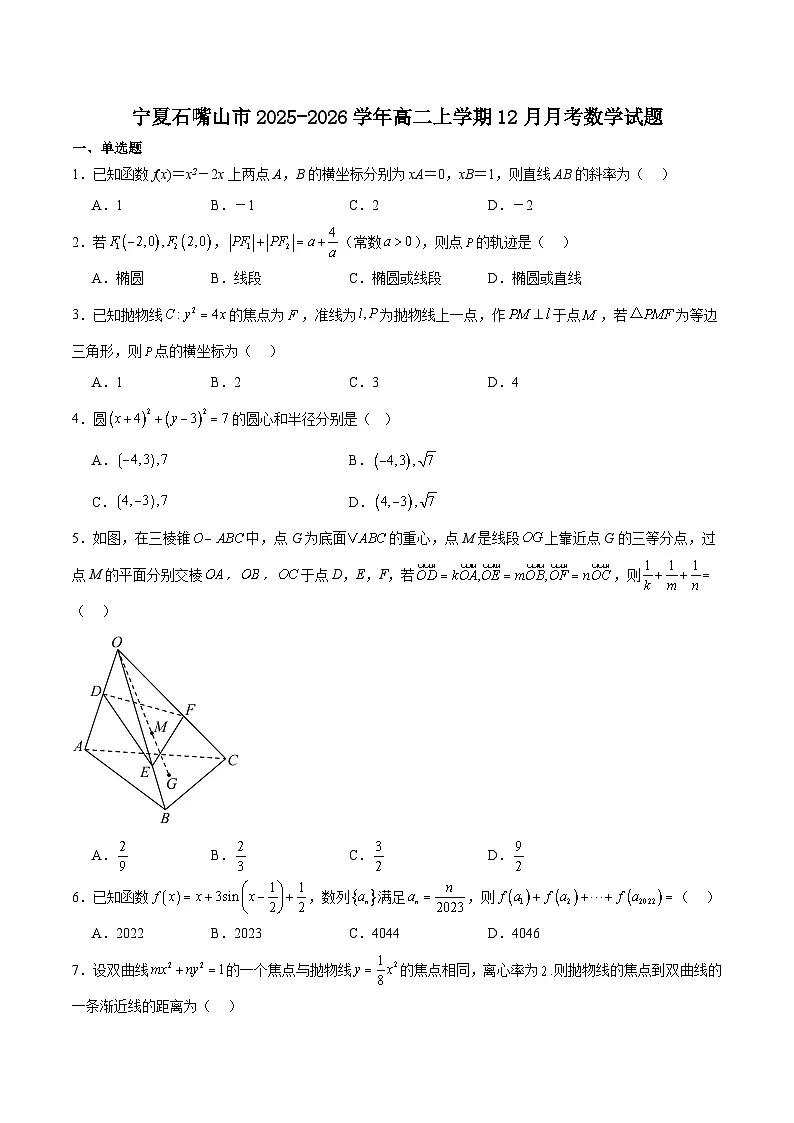 宁夏石嘴山市重点高中2025-2026学年高二上学期12月月考试卷 数学(含答案)第1页
