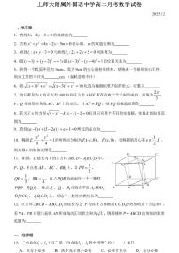 2025-2026学年上海市上海师范大学附属外国语中学高二上学期12月月考数学试题（有答案)