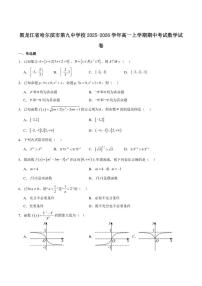 黑龙江省哈尔滨市第九中学校2025-2026学年高一上学期期中考试数学试卷（含解析）