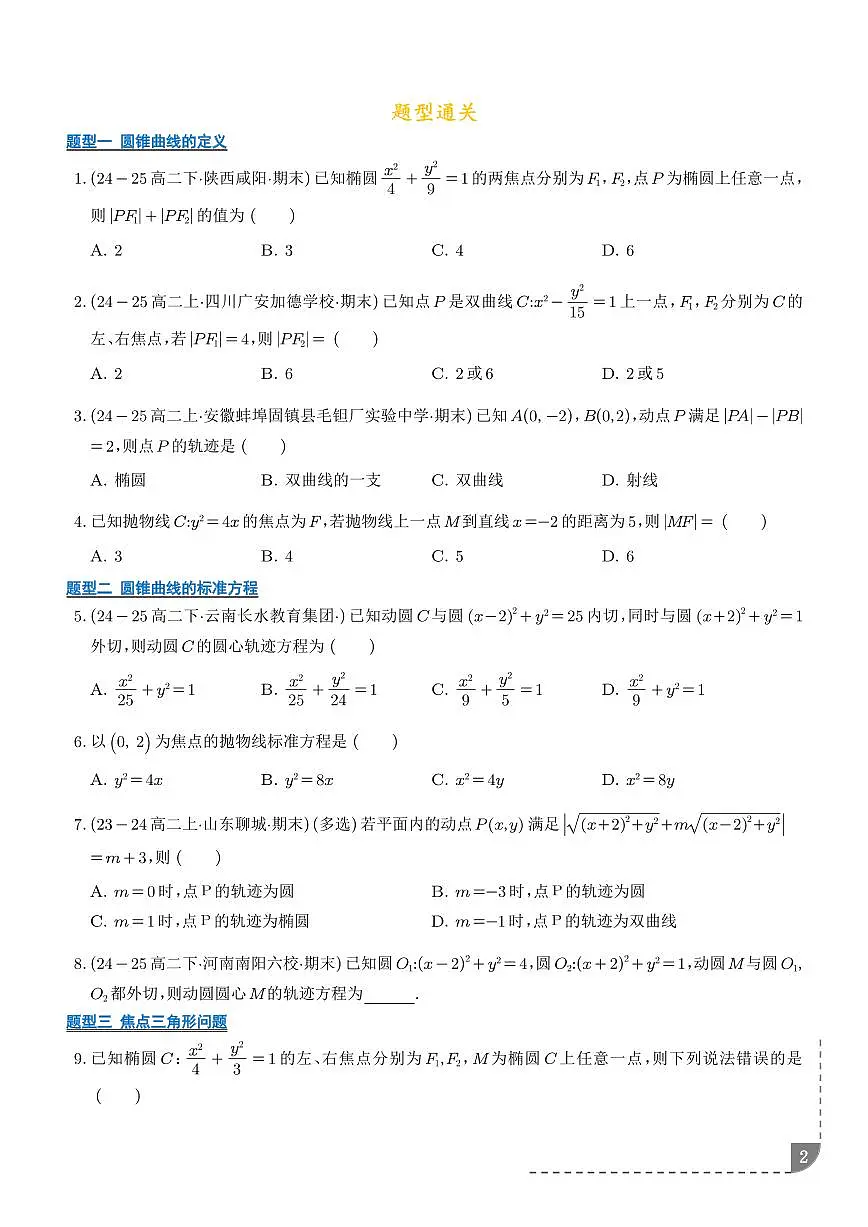 圆锥曲线的方程(期末复习专项训练)(学生版)第2页