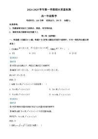 甘肃省武威市凉州区2024-2025学年高一上学期1月期末质量检测数学试卷（解析版）-A4