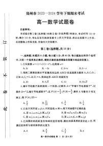 河南省郑州市2023-2024学年高一下学期期末考试试题数学试题（无答案）