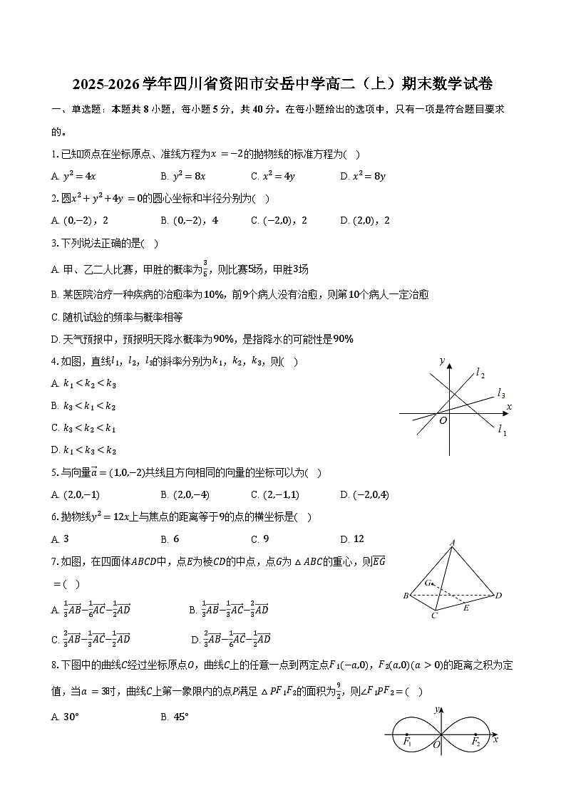 2025-2026学年四川省资阳市安岳中学高二(上)期末数学试卷(含答案)第1页